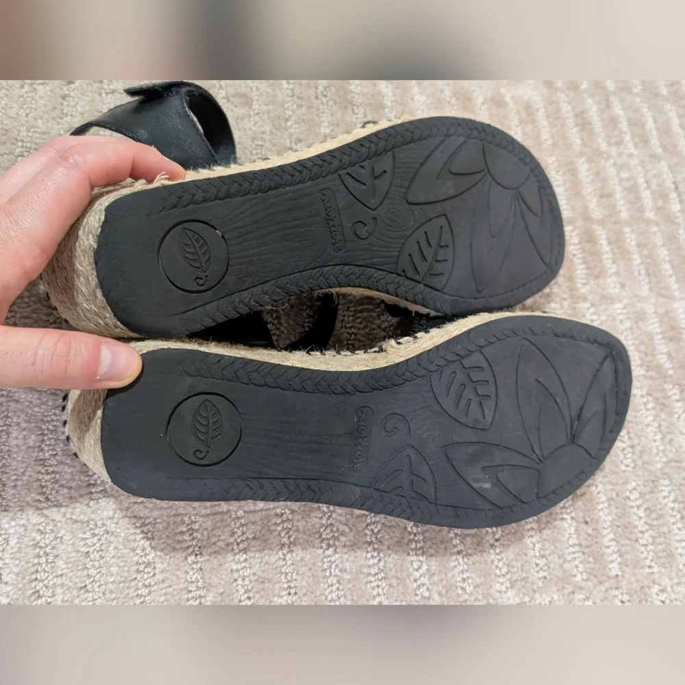 Nurture‎ Black Leather Espadrille Wedge Sandals